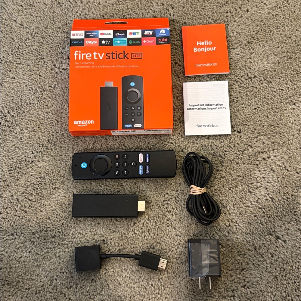 Amazon Fire TV Stick Lite with Black Remote and Accessories